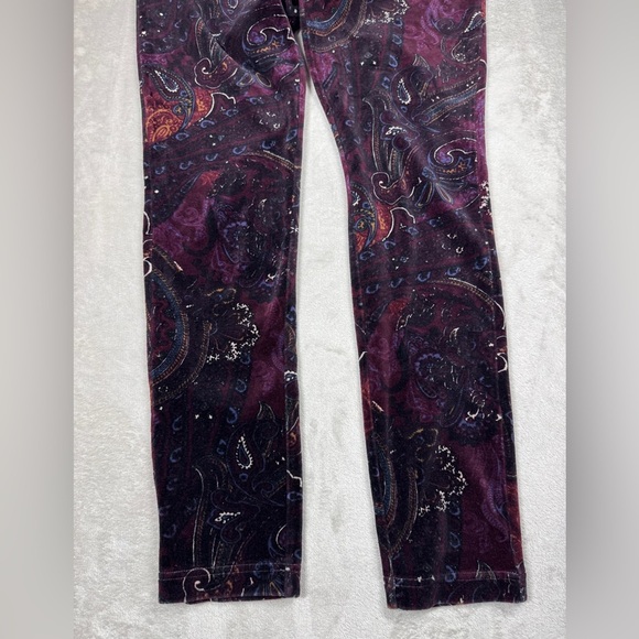 Chico’s Zenergy Velour Velvet Paisley Printed Boho Pull On Purple Pants 0 (US S) - Picture 5 of 16